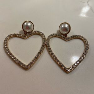 Heart and Pearl Rhinestone Post Earrings